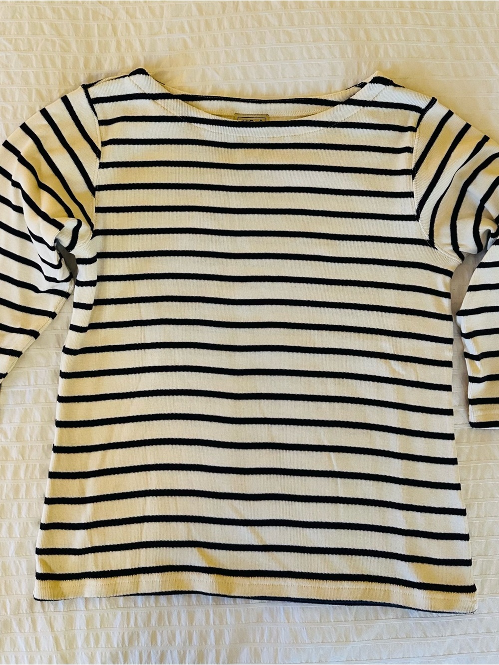 L.L. Bean Women's Long Sleeve Striped Boatneck Top - White & Black